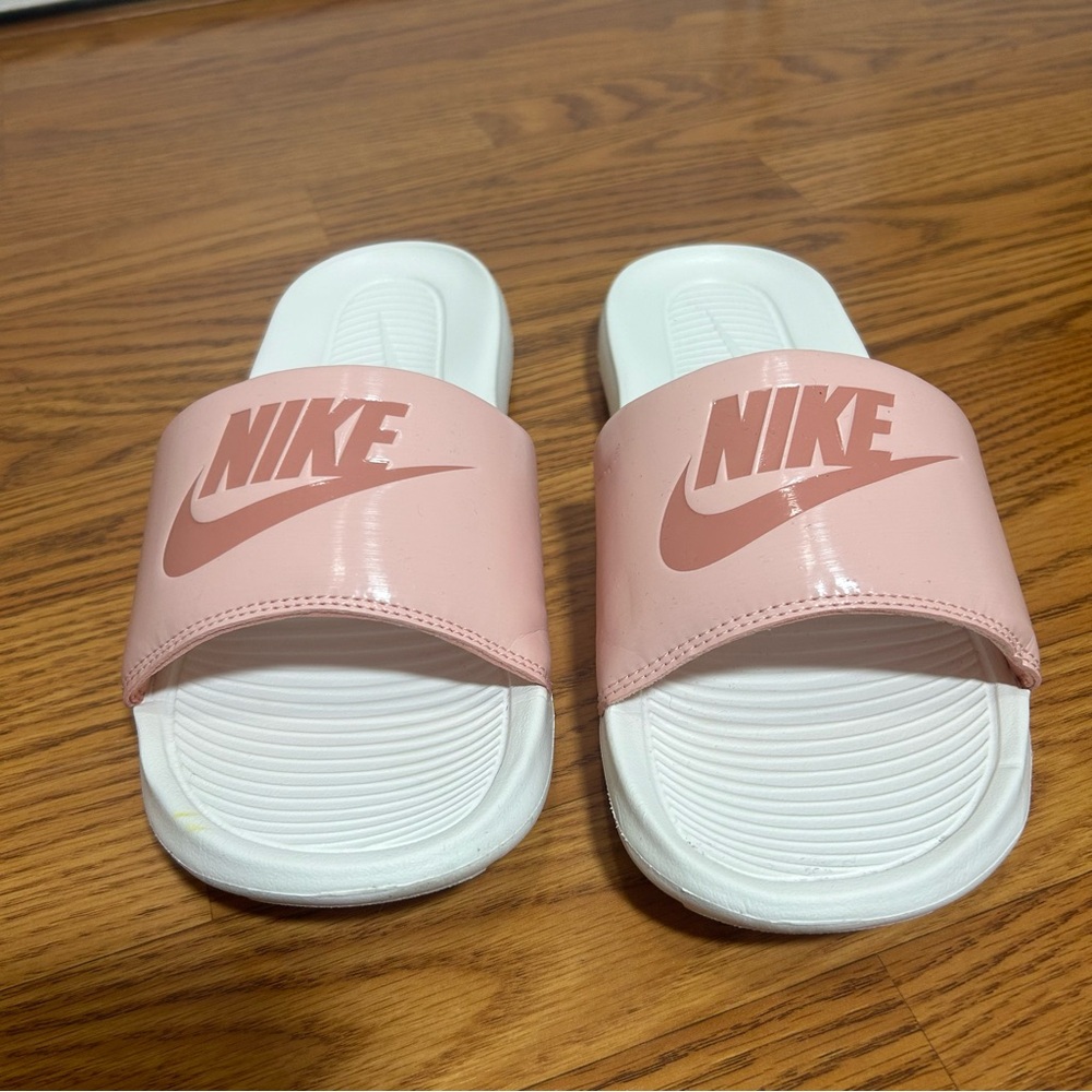Nike Pink and White Slides